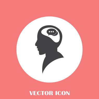 Bir kafa ile konuşma balonu silüeti. Bir kafa ile konuşma balonu vektör çizim silueti. Siluet konuşma balonu vektör konsepti ile baş. Siluet vektör görüntü ile bir adam kafa