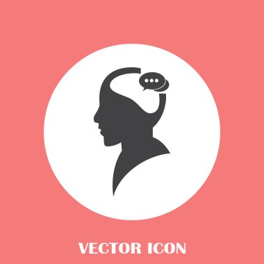 Bir kafa ile konuşma balonu silüeti. Bir kafa ile konuşma balonu vektör çizim silueti. Siluet konuşma balonu vektör konsepti ile baş. Siluet vektör görüntü ile bir adam kafa