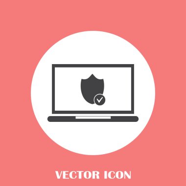 Not Defteri ile kalkan. Dizüstü bilgisayar koruma vektör simgesi.