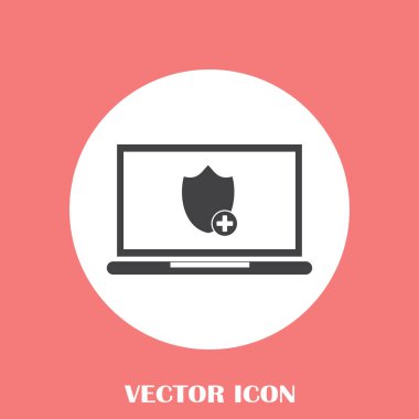 Not Defteri ile kalkan. Dizüstü bilgisayar koruma vektör simgesi.