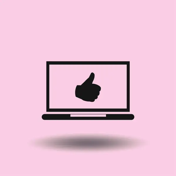 Thumbs up or like symbol comes from laptop screen stock vector — Stock Vector