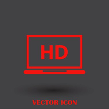 Düz ekran tv Hd video etiket vektör simgesi, dizüstü ekran