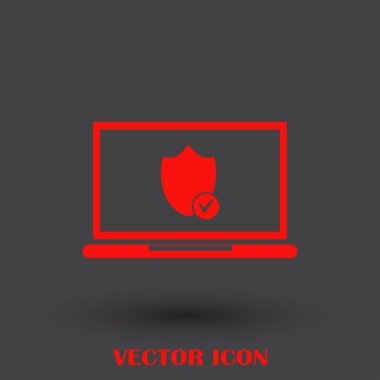 Not Defteri ile kalkan. Dizüstü bilgisayar koruma vektör simgesi.