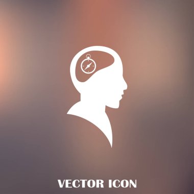 Siluet vektör çizim pusula gül işaretiyle insan kafasından