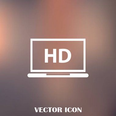 Düz ekran tv Hd video etiket vektör simgesi, dizüstü ekran