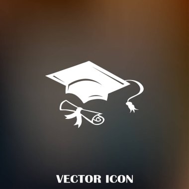 Mezuniyet kep ve haddelenmiş diploma damga ile ilerleyin. Eğitim kavramı bitirmek. Düz stil vektör çizim