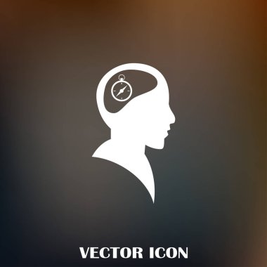 Siluet vektör çizim pusula gül işaretiyle insan kafasından