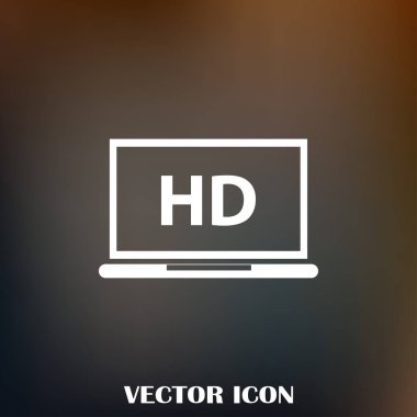 Düz ekran tv Hd video etiket vektör simgesi, dizüstü ekran