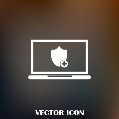 Not Defteri ile kalkan. Dizüstü bilgisayar koruma vektör simgesi.