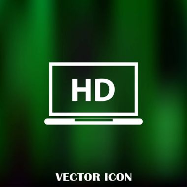 Düz ekran tv Hd video etiket vektör simgesi, dizüstü ekran