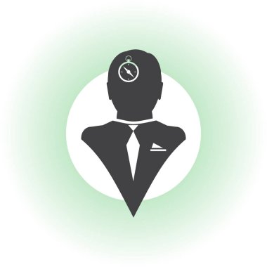 Vektör simge baş düşünme silüeti vektör adam ve pusula ve iletki hakkındaki düşüncelerini