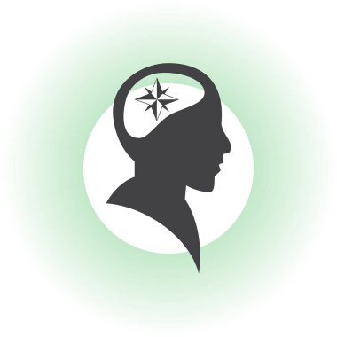 Vektör simge baş düşünme silüeti vektör adam ve pusula ve iletki hakkındaki düşüncelerini