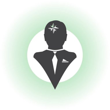 Vektör simge baş düşünme silüeti vektör adam ve pusula ve iletki hakkındaki düşüncelerini