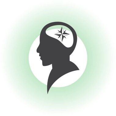 Vektör simge baş düşünme silüeti vektör adam ve pusula ve iletki hakkındaki düşüncelerini