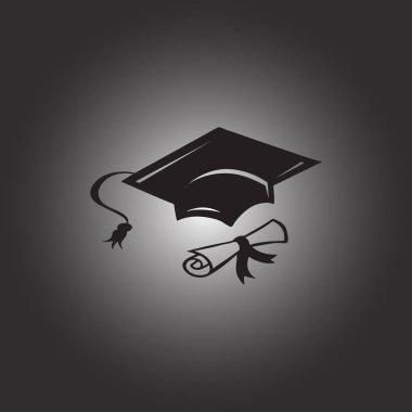 Mezuniyet kep ve diploma web simgesi. vektör çizim