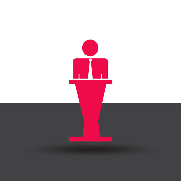 Speaker vector icon. Orator speaking from tribune illustration.