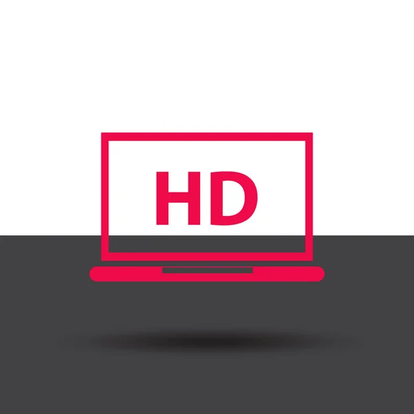 Flat screen tv met Hd video label vector icon, laptop-beeldscherm met high-definition digitale technologie symbool — Stockvector