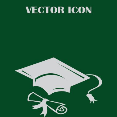 Mezuniyet kep ve haddelenmiş diploma damga ile ilerleyin. Eğitim kavramı bitirmek. Düz stil vektör çizim