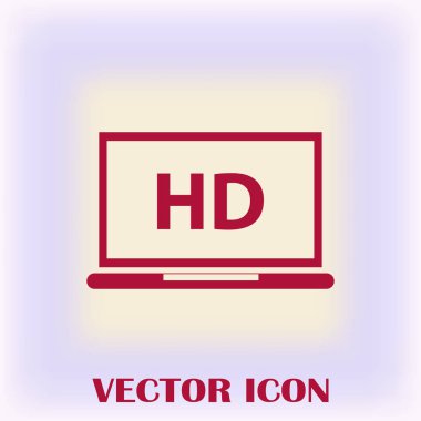 Düz ekran tv Hd video etiket vektör simgesi, dizüstü ekran