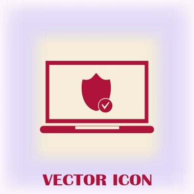 Not Defteri ile kalkan. Dizüstü bilgisayar koruma vektör simgesi.