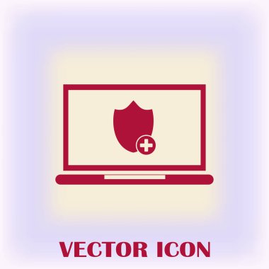 Not Defteri ile kalkan. Dizüstü bilgisayar koruma vektör simgesi.