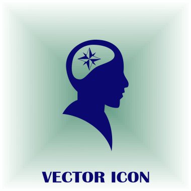 Siluet vektör çizim pusula gül işaretiyle insan kafasından