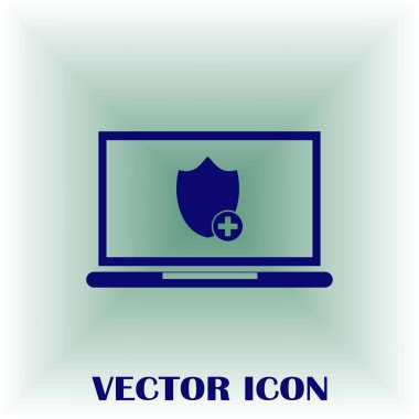 Not Defteri ile kalkan. Dizüstü bilgisayar koruma vektör simgesi.