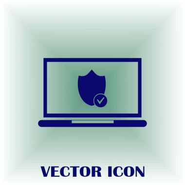 Not Defteri ile kalkan. Dizüstü bilgisayar koruma vektör simgesi.