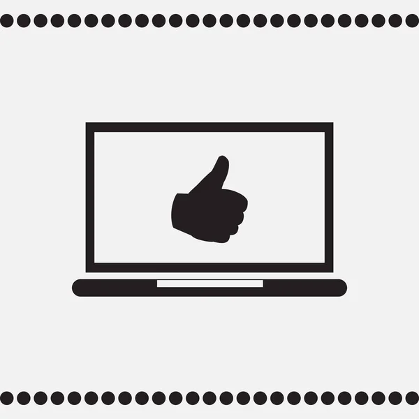 Thumbs up or like symbol comes from laptop screen stock vector — Stock Vector