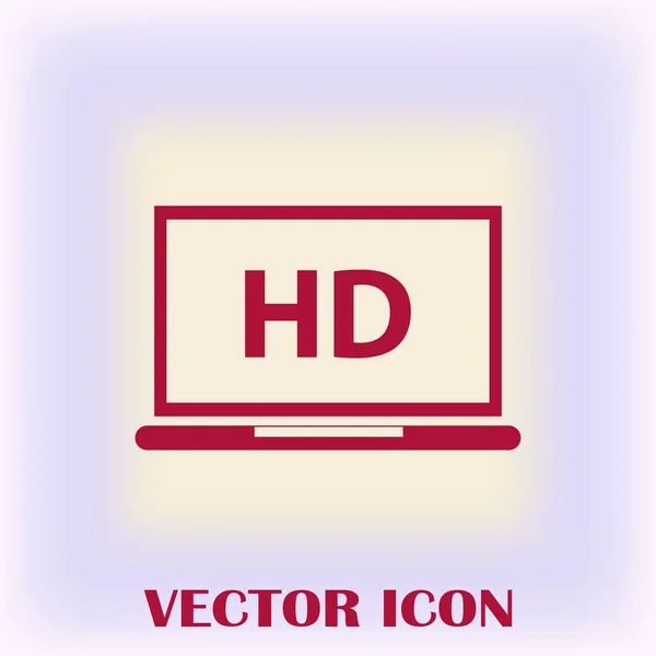 TV de tela plana com ícone de vetor de etiqueta de vídeo HD, exibição de laptop — Vetor de Stock