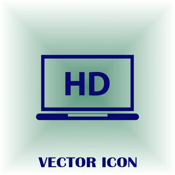 TV de pantalla plana con el icono de la etiqueta de vídeo de alta definición vector, pantalla portátil — Vector de stock