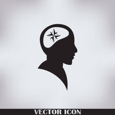Vektör simge baş düşünme silüeti vektör adam ve pusula ve iletki hakkındaki düşüncelerini