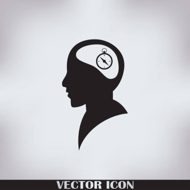 Vektör simge baş düşünme silüeti vektör adam ve pusula ve iletki hakkındaki düşüncelerini