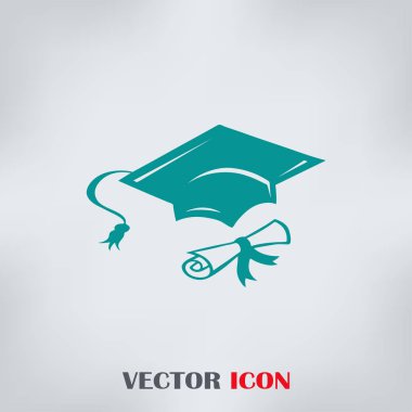 Mezuniyet kep ve diploma web simgesi. vektör çizim