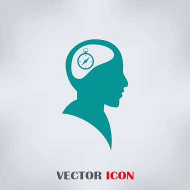 Vektör simge baş düşünme silüeti vektör adam ve pusula ve iletki hakkındaki düşüncelerini