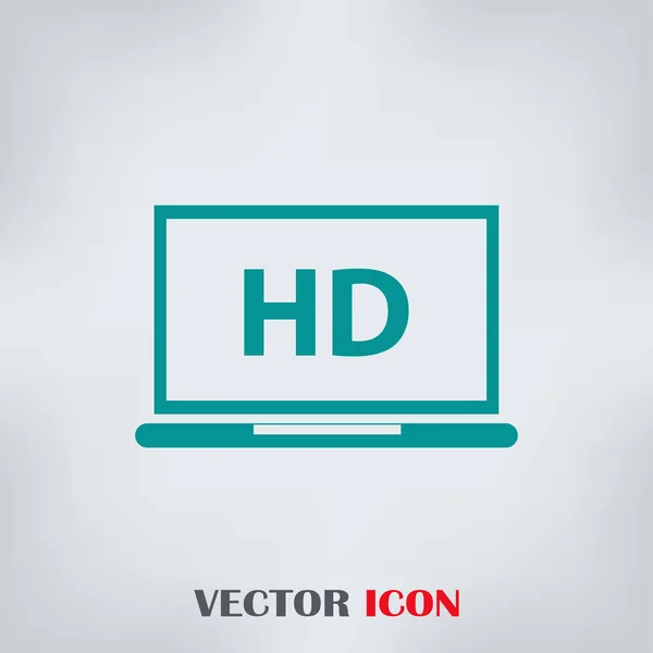 Телевизор с плоским экраном с векторной иконкой HD видео, ноутбук с цифровым символом технологии высокой четкости — стоковый вектор