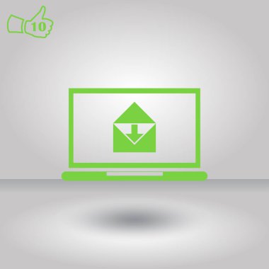 Bülten e-posta illüstrasyon dizüstü bilgisayar ile. Dizüstü posta okuyamayacak veya diğer posta kutusu için açık Gelen Kutusu'nda yeni bir mektup ile