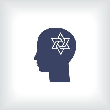 Davut yıldızı ile baş düz siluet vektör