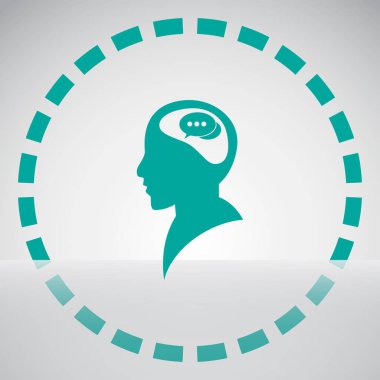 Bir kafa ile konuşma balonu silüeti. Bir kafa ile konuşma balonu vektör çizim silueti. Siluet konuşma balonu vektör konsepti ile baş