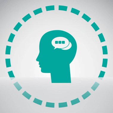 Bir kafa ile konuşma balonu silüeti. Bir kafa ile konuşma balonu vektör çizim silueti. Siluet konuşma balonu vektör konsepti ile baş