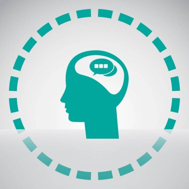 Bir kafa ile konuşma balonu silüeti. Bir kafa ile konuşma balonu vektör çizim silueti. Siluet konuşma balonu vektör konsepti ile baş