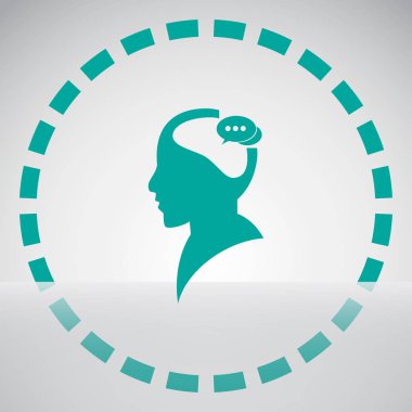 Bir kafa ile konuşma balonu silüeti. Bir kafa ile konuşma balonu vektör çizim silueti. Siluet konuşma balonu vektör konsepti ile baş