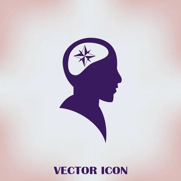 Vector Icono cabeza pensar silhoutte vector hombre y su mente acerca de la brújula y transportador — Vector de stock