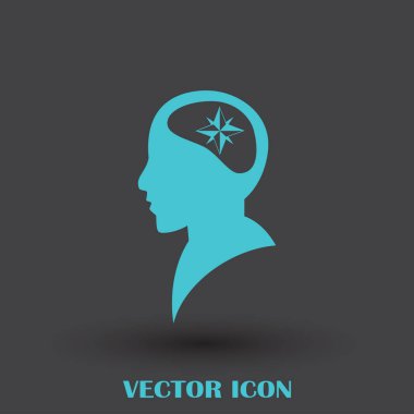 Siluet vektör çizim pusula gül işaretiyle insan kafasından