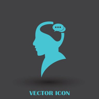 Bir kafa ile konuşma balonu silüeti. Bir kafa ile konuşma balonu vektör çizim silueti. Siluet konuşma balonu vektör konsepti ile baş. Siluet vektör görüntü ile bir adam kafa