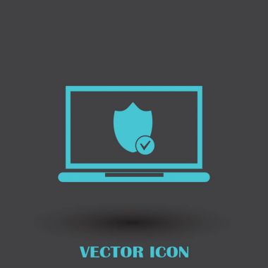 Not Defteri ile kalkan. Dizüstü bilgisayar koruma vektör simgesi.