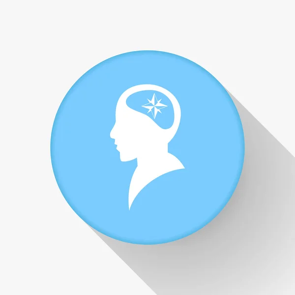 Lidská hlava v siluetě kompasu růže znamení vsazení na modrém pozadí, vektorové ilustrace — Stockový vektor