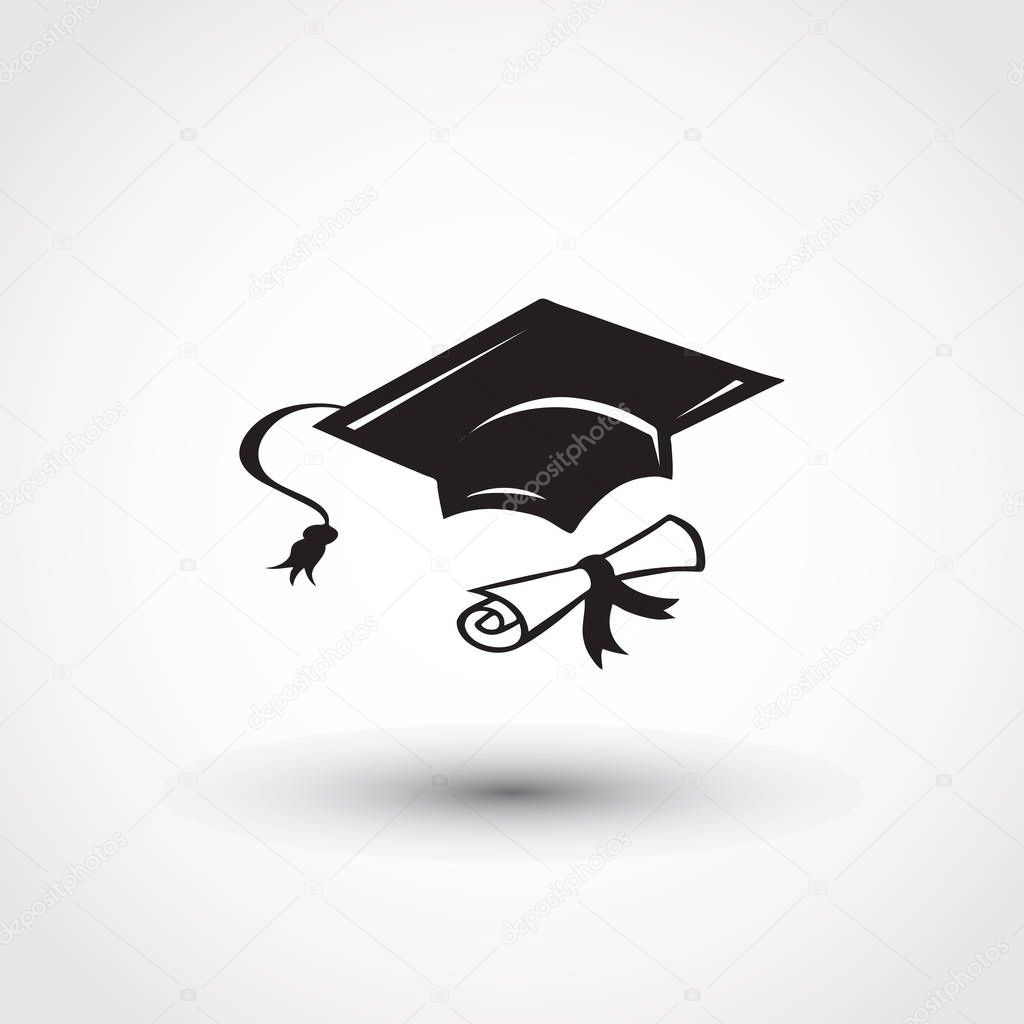 graduation cap and diploma web icon. vector illustration