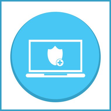 Not Defteri ile kalkan. Dizüstü bilgisayar koruma vektör simgesi.