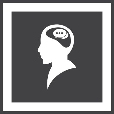 Bir kafa ile konuşma balonu silüeti. Bir kafa ile konuşma balonu vektör çizim silueti